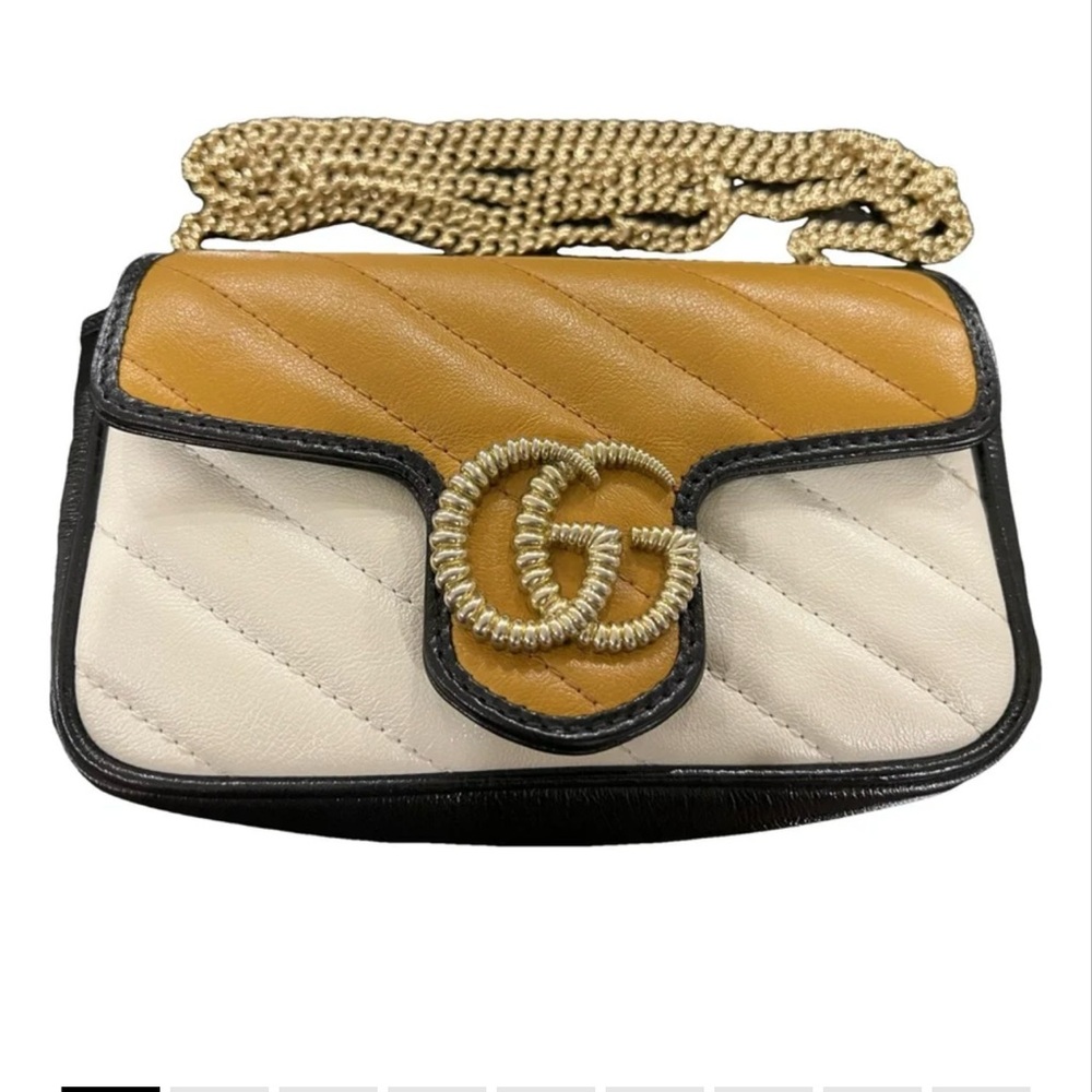 Tan and Cream Women's Bag Gucci GG Marmont super mini quilted leather shoulder